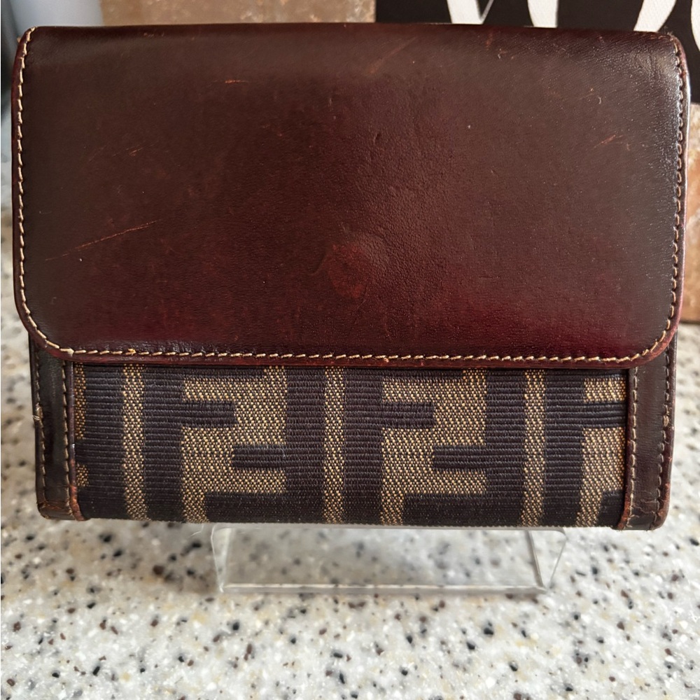 Fendi Zucca Bifold Canvas and Leather Wallet